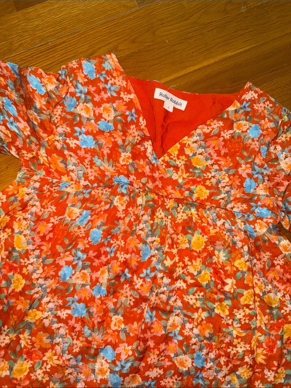 Roller Rabbit Orange Floral V‑Neck Ruffle Dress - Picture 3 of 6